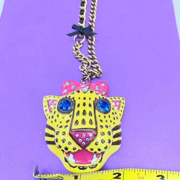 Betsey Johnson Yellow Leopard Necklace with Blue Accents - Picture 4 of 5
